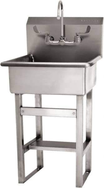 SANI-LAV - 20" Long x 17" Wide Inside, 1 Compartment, Grade 304 Stainless Steel Hand Sink Wall Mount with Manual Faucet - 16 Gauge, 23" Long x 20-1/2" Wide x 46-1/2" High Outside, 9" Deep - Exact Tool & Supply