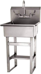 SANI-LAV - 20" Long x 17" Wide Inside, 1 Compartment, Grade 304 Stainless Steel Hand Sink Wall Mount with Manual Faucet - 16 Gauge, 23" Long x 20-1/2" Wide x 46-1/2" High Outside, 9" Deep - Exact Tool & Supply