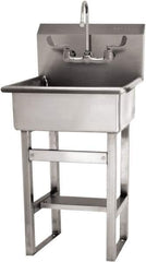 SANI-LAV - 20" Long x 17" Wide Inside, 1 Compartment, Grade 304 Stainless Steel Hand Sink Floor Mount Manual Faucet - 16 Gauge, 23" Long x 20-1/2" Wide x 46-1/2" High Outside, 9" Deep - Exact Tool & Supply