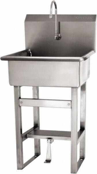 SANI-LAV - 20" Long x 17" Wide Inside, 1 Compartment, Grade 304 Stainless Steel Hand Sink Floor Mount with Single Foot Valve - 16 Gauge, 23" Long x 20-1/2" Wide x 46-1/2" High Outside, 9" Deep - Exact Tool & Supply