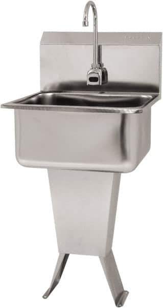 SANI-LAV - 19" Long x 16" Wide Inside, 1 Compartment, Grade 304 Stainless Steel Hand Sink Floor Mount with Single Foot Valve - 18 Gauge, 21" Long x 20" Wide x 46" High Outside, 10" Deep - Exact Tool & Supply