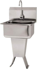 SANI-LAV - 19" Long x 16" Wide Inside, 1 Compartment, Grade 304 Stainless Steel Hand Sink Floor Mount with Single Foot Valve - 18 Gauge, 21" Long x 20" Wide x 46" High Outside, 10" Deep - Exact Tool & Supply