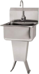 SANI-LAV - 19" Long x 16" Wide Inside, 1 Compartment, Grade 304 Stainless Steel Hand Sink Floor Mount with Electronic Faucet - 18 Gauge, 21" Long x 20" Wide x 46" High Outside, 10" Deep - Exact Tool & Supply
