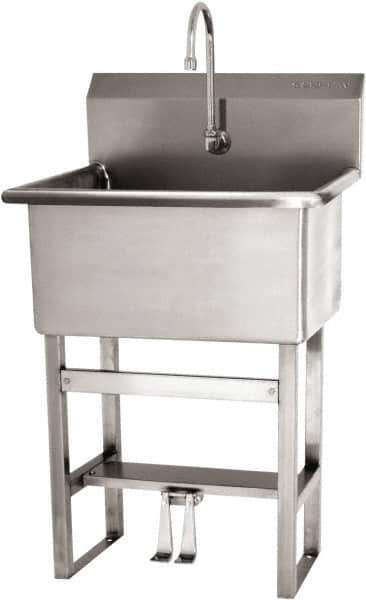 SANI-LAV - 28" Long x 16" Wide Inside, 1 Compartment, Grade 304 Stainless Steel Scrub Sink Floor Mount with Double Foot Valve - 16 Gauge, 31" Long x 19-1/2" Wide x 46-1/2" High Outside, 10-1/2" Deep - Exact Tool & Supply