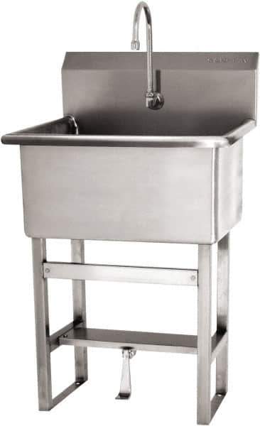 SANI-LAV - 28" Long x 16" Wide Inside, 1 Compartment, Grade 304 Stainless Steel Scrub Sink Floor Mount with Single Foot Valve - 16 Gauge, 31" Long x 19-1/2" Wide x 46-1/2" High Outside, 10-1/2" Deep - Exact Tool & Supply