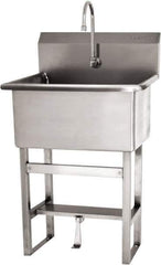 SANI-LAV - 28" Long x 16" Wide Inside, 1 Compartment, Grade 304 Stainless Steel Scrub Sink Floor Mount with Single Foot Valve - 16 Gauge, 31" Long x 19-1/2" Wide x 46-1/2" High Outside, 10-1/2" Deep - Exact Tool & Supply