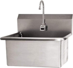 SANI-LAV - 28" Long x 16" Wide Inside, 1 Compartment, Grade 304 Stainless Steel Scrub Sink Wall Mount with Electronic Faucet - 16 Gauge, 31" Long x 19-1/2" Wide x 24" High Outside, 10-1/2" Deep - Exact Tool & Supply