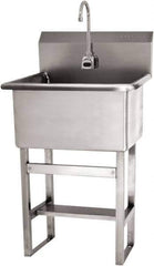 SANI-LAV - 22" Long x 16" Wide Inside, 1 Compartment, Grade 304 Stainless Steel Hand Sink Floor Mount with Electronic Faucet - 16 Gauge, 25" Long x 19-1/2" Wide x 46-1/2" High Outside, 10-1/2" Deep - Exact Tool & Supply