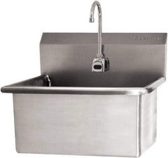 SANI-LAV - 28" Long x 16" Wide Inside, 1 Compartment, Grade 304 Stainless Steel Scrub Sink Wall Mount with Electronic Faucet - 16 Gauge, 31" Long x 19-1/2" Wide x 24" High Outside, 10-1/2" Deep - Exact Tool & Supply