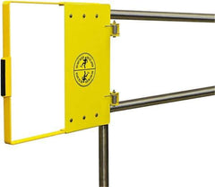 FabEnCo - Powder Coated Carbon Steel Self Closing Rail Safety Gate - Fits 18 to 24" Clear Opening, 1-1/2" Wide x 22" Door Height, 25 Lb, Yellow - Exact Tool & Supply