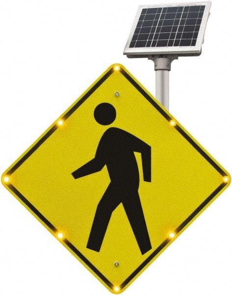 TAPCO - "Pedestrian Crossing", 30" Wide x 30" High, Aluminum Pedestrian Crossing Signs - 0.08" Thick, Fluorescent Yellow, Black, Diamond Grade Reflectivity, Diamond, Post Mount - Exact Tool & Supply