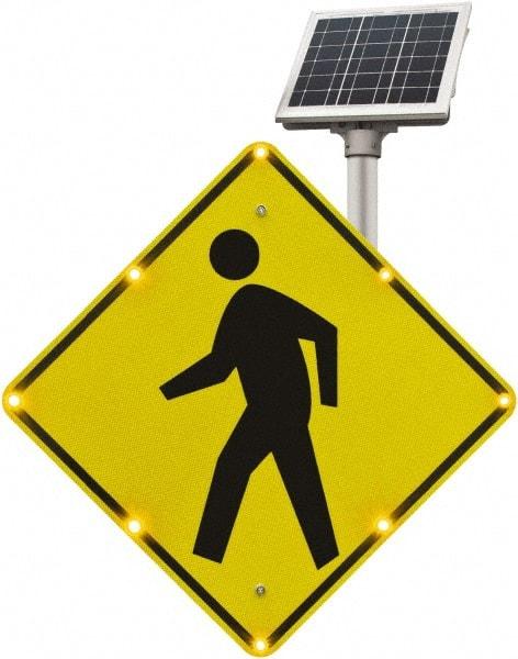 TAPCO - "Pedestrian Crossing", 36" Wide x 36" High, Aluminum Pedestrian Crossing Signs - 0.08" Thick, Fluorescent Yellow, Black, Diamond Grade Reflectivity, Diamond, Post Mount - Exact Tool & Supply
