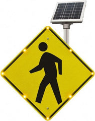 TAPCO - "Pedestrian Crossing", 36" Wide x 36" High, Aluminum Pedestrian Crossing Signs - 0.08" Thick, Fluorescent Yellow, Black, Diamond Grade Reflectivity, Diamond, Post Mount - Exact Tool & Supply