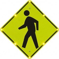 TAPCO - "Pedestrian Crossing", 36" Wide x 36" High, Aluminum Pedestrian Crossing Signs - 0.08" Thick, Fluorescent Yellow, Green, Black, Diamond Grade Reflectivity, Diamond, Post Mount - Exact Tool & Supply