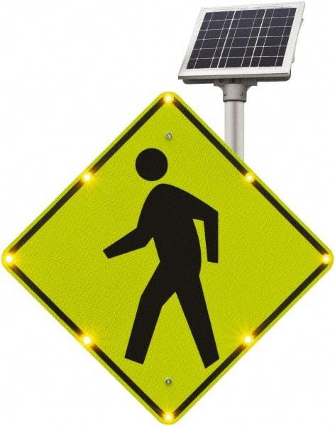 TAPCO - "Pedestrian Crossing", 48" Wide x 48" High, Aluminum Construction Roadway Signs - 0.08" Thick, Fluorescent Yellow, Green, Black, Diamond Grade Reflectivity, Diamond, Post Mount - Exact Tool & Supply