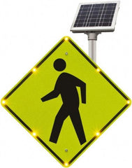 TAPCO - "Pedestrian Crossing", 48" Wide x 48" High, Aluminum Construction Roadway Signs - 0.08" Thick, Fluorescent Yellow, Green, Black, Diamond Grade Reflectivity, Diamond, Post Mount - Exact Tool & Supply