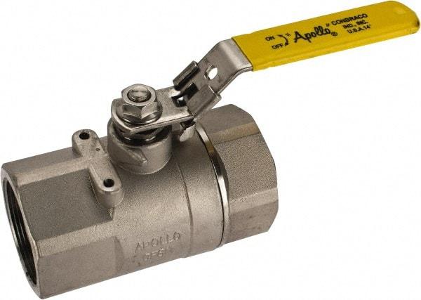 Apollo - 2" Pipe, Standard Port, Stainless Steel Standard Ball Valve - 2 Piece, NPT Ends, Locking Lever Handle, 600 WOG, 150 WSP - Exact Tool & Supply