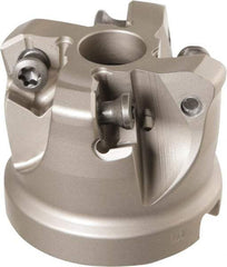 Iscar - 4 Inserts, 1.02" Cutter Diam, 0.106" Max Depth of Cut, Indexable High-Feed Face Mill - 1/2" Arbor Hole Diam, 1-1/4" High, MF FWX-07 Toolholder, H600 WXCU Inserts, Series Helido - Exact Tool & Supply