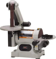 Enco - 30 Inch Long x 1 Inch Wide Belt, 5 Inch Diameter, Vertical Combination Sanding Machine - 3,340 Ft./min Belt Speed, 1/3 HP, Single Phase - Exact Tool & Supply