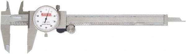 SPI - 0mm to 300mm Range, 0.02 mm Graduation, 2mm per Revolution, Dial Caliper - White Face, 64mm Jaw Length, Accurate to 0.04mm - Exact Tool & Supply