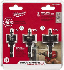 Milwaukee Tool - 3 Piece, 7/8" to 1-3/8" Saw Diam, Impact Rated Hole Saw Kit - Bi-Metal, Toothed Edge, Includes 3 Hole Saws - Exact Tool & Supply