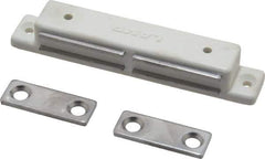 Sugatsune - 3-3/8" Long x 9/16" Wide x 1/2" High, Plastic & Stainless Steel Magentic Catch - White Finish, 10.5 Magnetic Force - Exact Tool & Supply