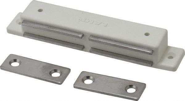 Sugatsune - 4-9/64" Long x 11/16" Wide x 9/16" High, Plastic & Stainless Steel Magentic Catch - White Finish, 12 Magnetic Force - Exact Tool & Supply