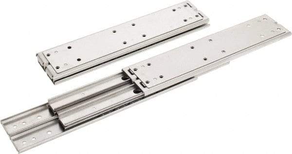 Sugatsune - 12" Slide Length, 12.56" Travel Length, Stainless Steel Ball Bearing Slide SSR-10 - 7/8" Wide, 2-3/4" High, 600 Lb Capacity at Full Extension, Satin Finish - Exact Tool & Supply