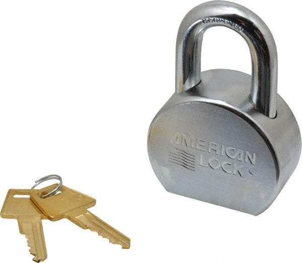 American Lock - 1-1/16" Shackle Clearance, Keyed Alike A700 Padlock - 7/16" Shackle Diam, Steel, with Satin Chrome, Triple Plated Finish - Exact Tool & Supply