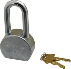 American Lock - 2" Shackle Clearance, Keyed Different A701 Padlock - 7/16" Shackle Diam, Steel, with Satin Chrome, Triple Plated Finish - Exact Tool & Supply