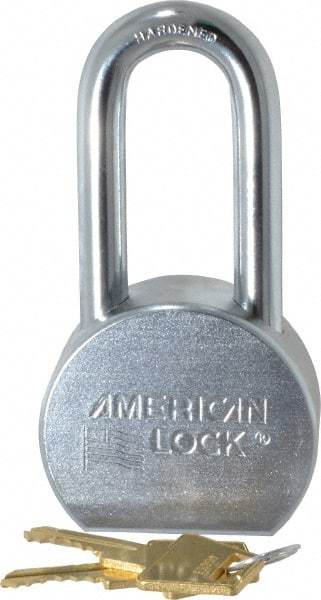 American Lock - 2" Shackle Clearance, Keyed Alike A701 Padlock - 7/16" Shackle Diam, Steel, with Satin Chrome, Triple Plated Finish - Exact Tool & Supply