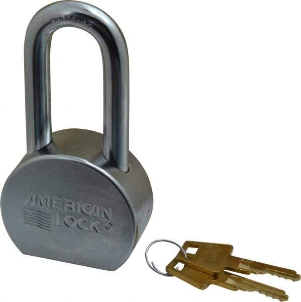 American Lock - 2" Shackle Clearance, Keyed Alike A701 Padlock - 7/16" Shackle Diam, Steel, with Satin Chrome, Triple Plated Finish - Exact Tool & Supply