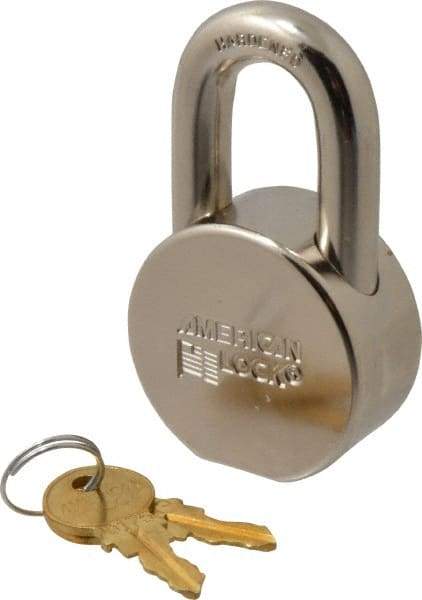 American Lock - 1-1/16" Shackle Clearance, Keyed Different AH10 Padlock - 7/16" Shackle Diam, Steel, with Satin Chrome, Triple Plated Finish - Exact Tool & Supply