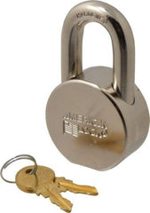American Lock - 1-1/16" Shackle Clearance, Keyed Different AH10 Padlock - 7/16" Shackle Diam, Steel, with Satin Chrome, Triple Plated Finish - Exact Tool & Supply