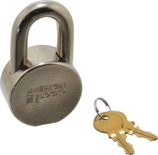 American Lock - 1-1/16" Shackle Clearance, Keyed Alike AH10 Padlock - 7/16" Shackle Diam, Steel, with Satin Chrome, Triple Plated Finish - Exact Tool & Supply