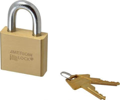 American Lock - 1-1/8" Shackle Clearance, Keyed Different A5570 Padlock - 3/8" Shackle Diam, Steel & Brass, with Solid Extruded Brass Finish - Exact Tool & Supply