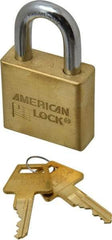 American Lock - 1-1/8" Shackle Clearance, Keyed Alike A5570 Padlock - 3/8" Shackle Diam, Steel & Brass, with Solid Extruded Brass Finish - Exact Tool & Supply