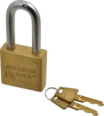 American Lock - 2" Shackle Clearance, Keyed Different A5571 Padlock - 3/8" Shackle Diam, Steel & Brass, with Solid Extruded Brass Finish - Exact Tool & Supply