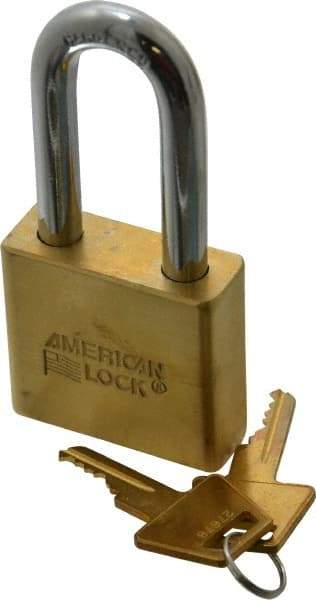 American Lock - 2" Shackle Clearance, Keyed Alike A5571 Padlock - 3/8" Shackle Diam, Steel & Brass, with Solid Extruded Brass Finish - Exact Tool & Supply