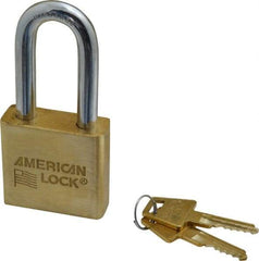 American Lock - 2" Shackle Clearance, Keyed Alike A5571 Padlock - 3/8" Shackle Diam, Steel & Brass, with Solid Extruded Brass Finish - Exact Tool & Supply