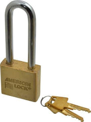 American Lock - 3" Shackle Clearance, Keyed Alike A5572 Padlock - 3/8" Shackle Diam, Steel & Brass, with Solid Extruded Brass Finish - Exact Tool & Supply