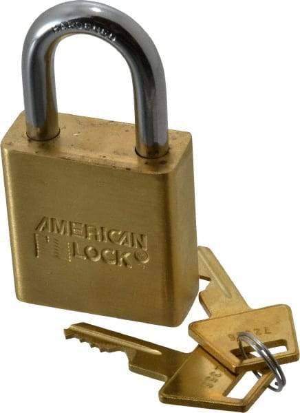 American Lock - 1-1/8" Shackle Clearance, Keyed Different A5560 Padlock - 5/16" Shackle Diam, Steel & Brass, with Solid Extruded Brass Finish - Exact Tool & Supply