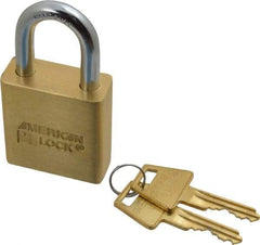 American Lock - 1-1/8" Shackle Clearance, Keyed Alike A5560 Padlock - 5/16" Shackle Diam, Steel & Brass, with Solid Extruded Brass Finish - Exact Tool & Supply