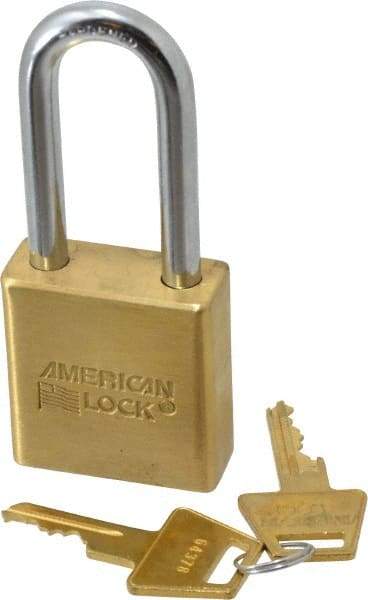 American Lock - 2" Shackle Clearance, Keyed Different A5561 Padlock - 5/16" Shackle Diam, Steel & Brass, with Solid Extruded Brass Finish - Exact Tool & Supply
