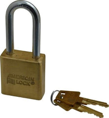 American Lock - 2" Shackle Clearance, Keyed Alike A5561 Padlock - 5/16" Shackle Diam, Steel & Brass, with Solid Extruded Brass Finish - Exact Tool & Supply