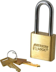 American Lock - 2" Shackle Clearance, Keyed Alike A5561 Padlock - 5/16" Shackle Diam, Steel & Brass, with Solid Extruded Brass Finish - Exact Tool & Supply