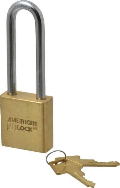 American Lock - 3" Shackle Clearance, Keyed Different A5562 Padlock - 5/16" Shackle Diam, Steel & Brass, with Solid Extruded Brass Finish - Exact Tool & Supply