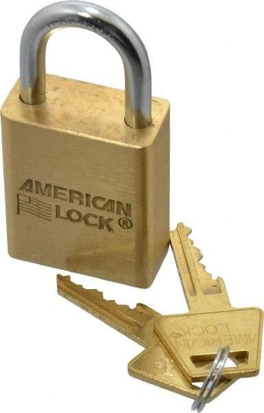 American Lock - 1" Shackle Clearance, Keyed Different A5530 Padlock - 1/4" Shackle Diam, Steel & Brass, with Solid Extruded Brass Finish - Exact Tool & Supply