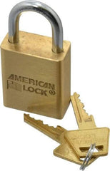 American Lock - 1" Shackle Clearance, Keyed Different A5530 Padlock - 1/4" Shackle Diam, Steel & Brass, with Solid Extruded Brass Finish - Exact Tool & Supply