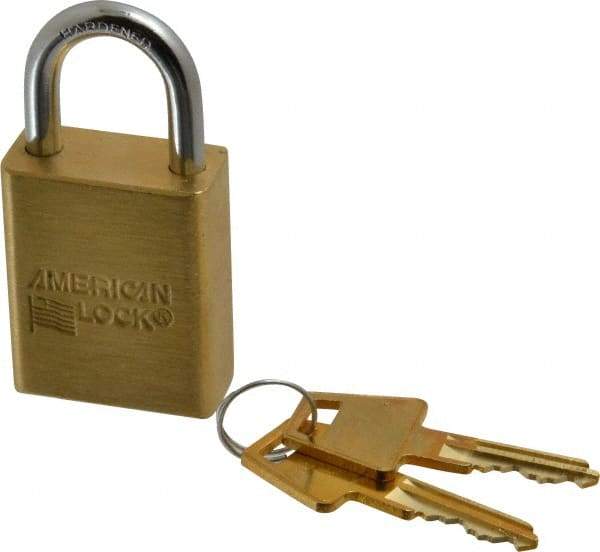 American Lock - 1" Shackle Clearance, Keyed Alike A5530 Padlock - 1/4" Shackle Diam, Steel & Brass, with Solid Extruded Brass Finish - Exact Tool & Supply